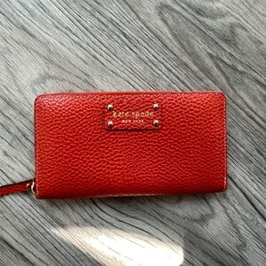 Kate Spade Red Leather Wellesley Neda Zip Around Clutch/Wristlet
